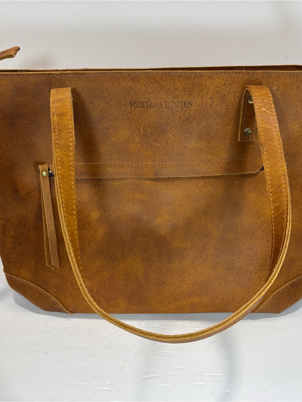 Montana Hudson Eva Brown Leather Laptop Tote Bag Full Grain Zip Business Casual